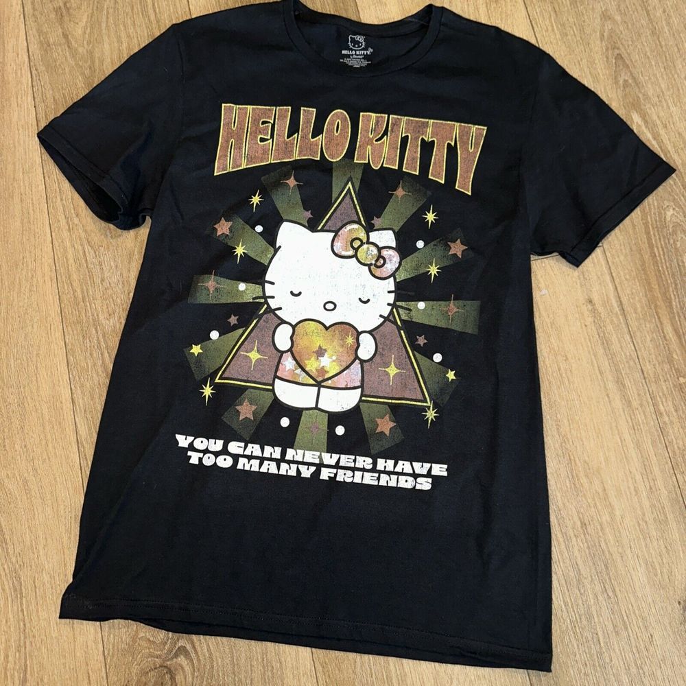 Hello Kitty Young Men's Black Crew Neck Graphic Tee Small‎ NWOT